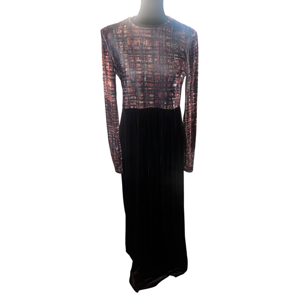 Vintage Bendigo Impressions Petite Long Sleeve‎ Dress Velvet & Patterned Top